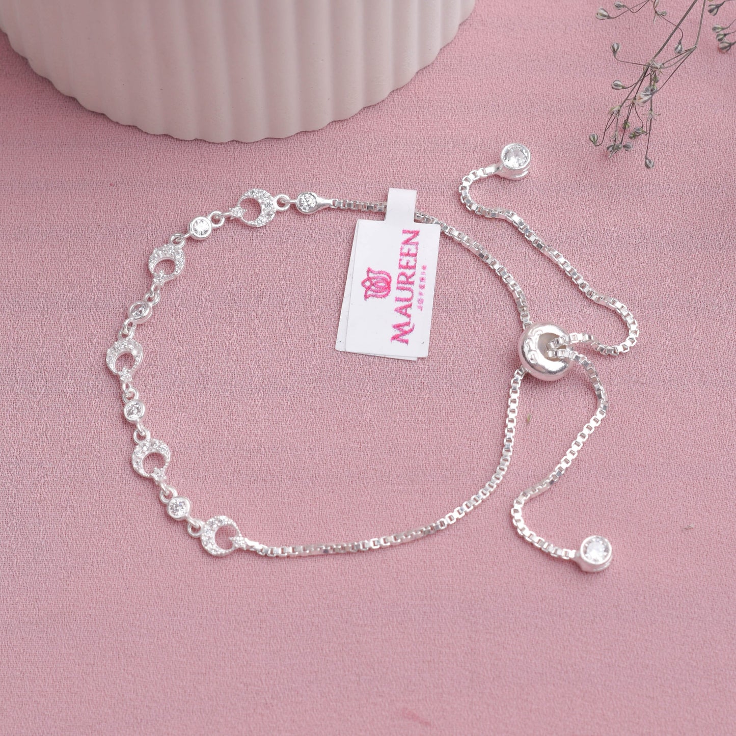 Pulsera regulable luna y estrella con circones - Plata