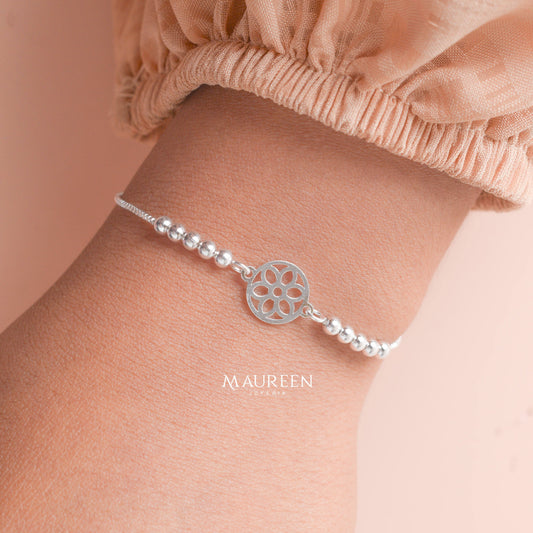 Pulsera regulable flor con esferas - Plata