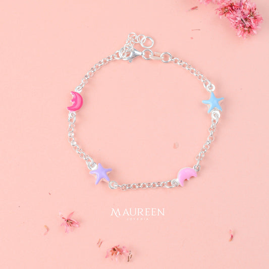 Pulsera para niñas estrella y luna - Plata