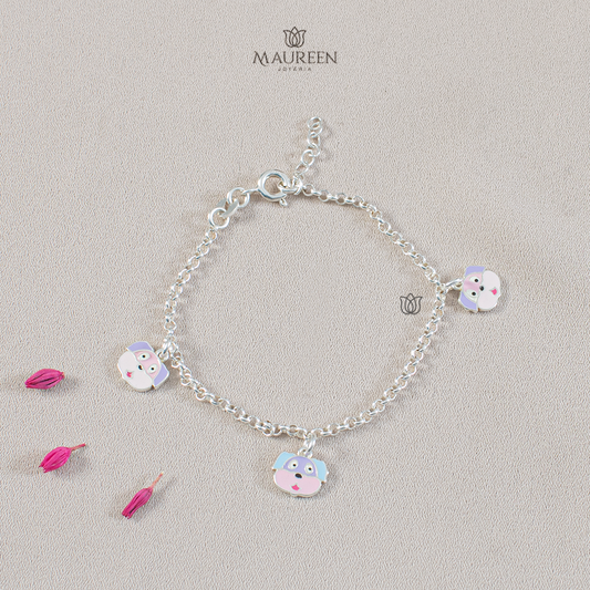 Pulsera para niñas dije perritos - Plata