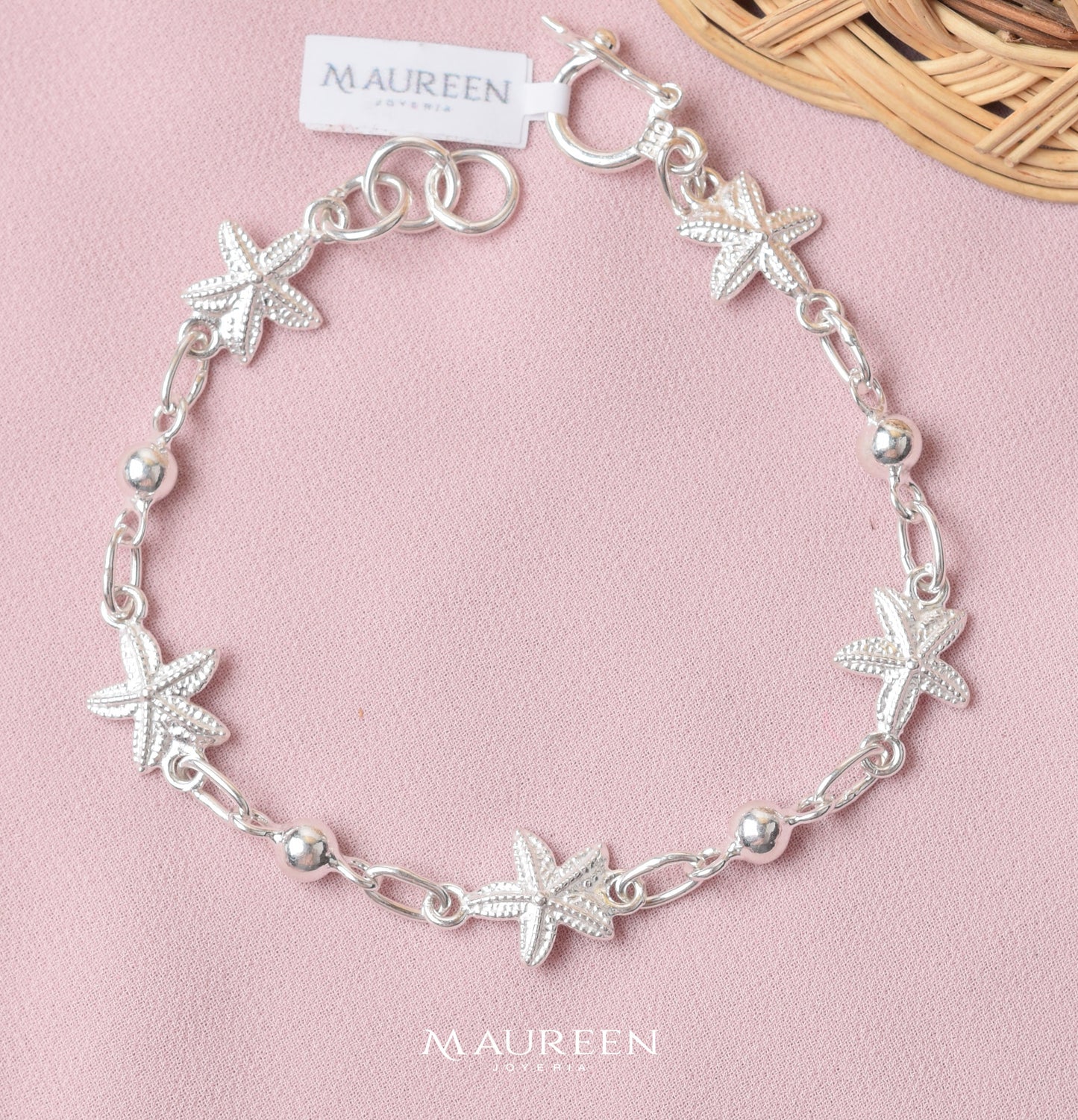 Pulsera estrellas de mar con esferas - Plata