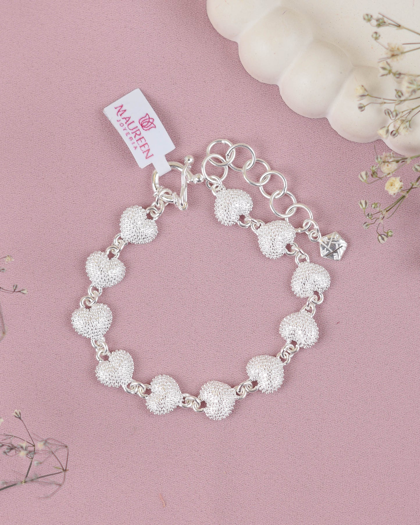 Pulsera corazón con puntos - Plata