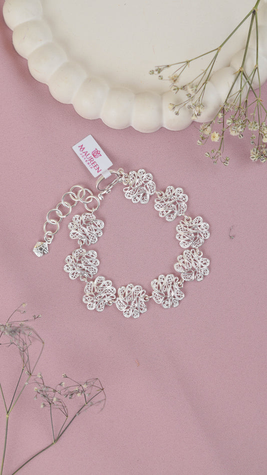 Pulsera flor tejida filigrana - Plata