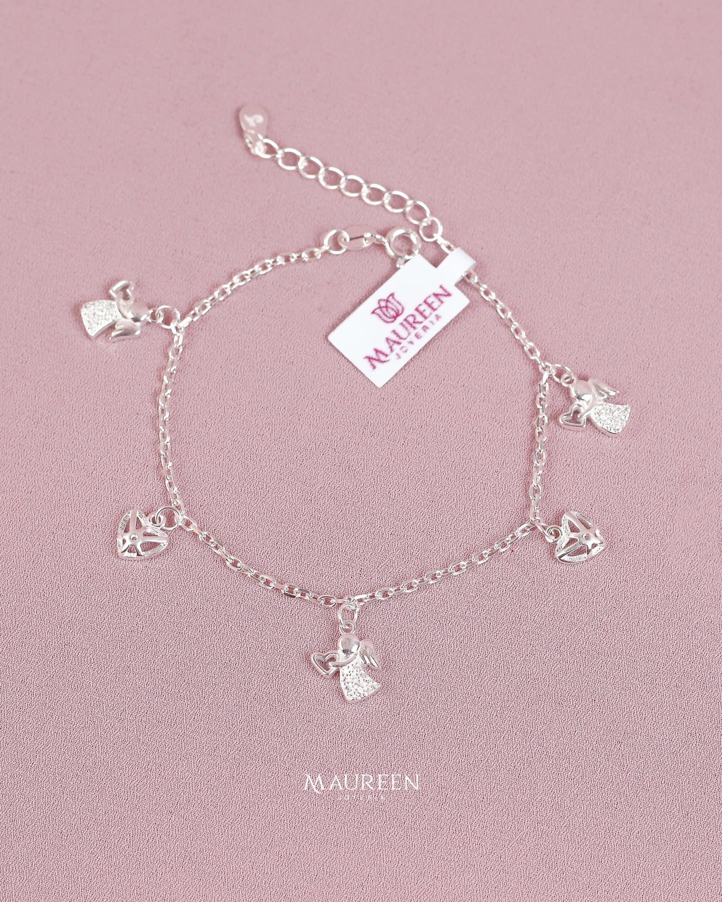 Pulsera dije ángel y corazón- Plata